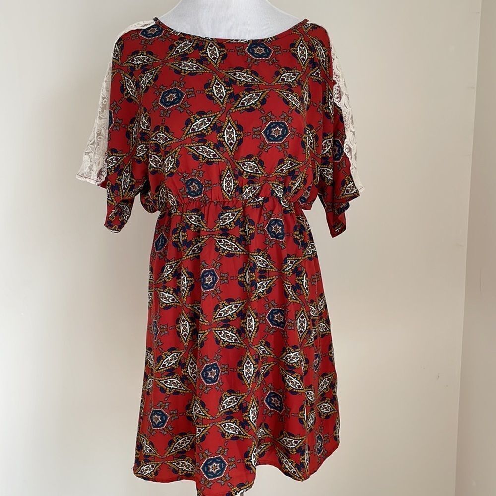 New with tags Aztec dress with lace  shoulders